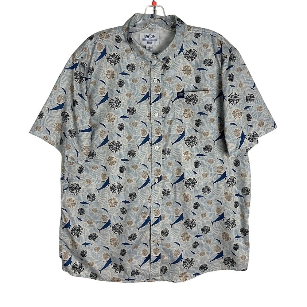 AFTCO Shirt Mens Size L Blue Short Sleeve Shirt Button-down Vented Breathable
